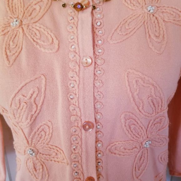 Embroidered Flower Beads Cardigan Sweater Orange S - Picture 3 of 5